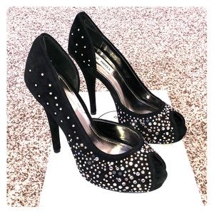 Steve Madden Suede Rhinestone Black Heels 👠